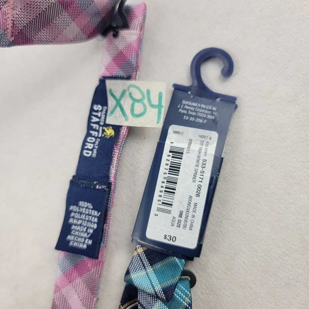 NWT & NWOT set of 2 Stafford plaid adjustable bowties